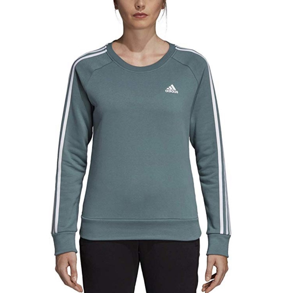 adidas Cotton Fleece 3 Stripe Crew Sweatshirt